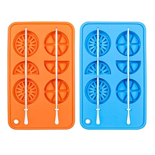 Webake Ice Cube Trays Silicone Fruit Molds, Ice Cube Fruit Popsicle Molds With Reusable Sticks, 2 Pack Giant Lollipop Mold, Frui