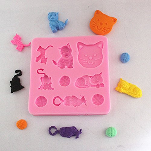 2Pcs Little Cat Shape Silicone Molds For Diy Fondant Candy Making Tools Kitty Kitten Chocolate Mold Desserts Ice Cube Gum Clay B