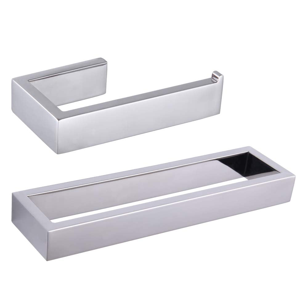 Gerzwy 2-Piece Bathroom Accessory Set Sus 304 Stainless Steel Toilet Paper Holder Towel Ring Wall Mount, Polished Finish Hg1708-