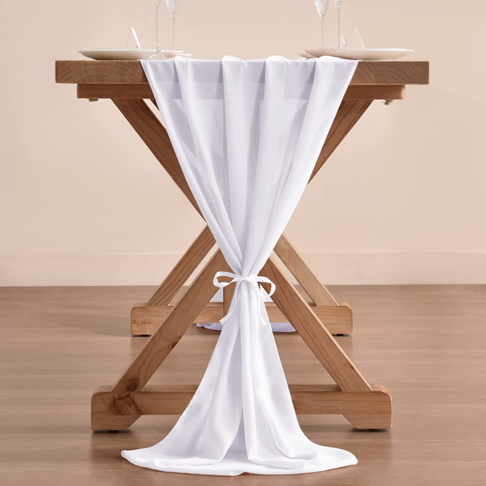 Socomi 10Ft White Chiffon Table Runner 29X120 Inches Wedding Runner Sheer Thanksgiving Christmas Bridal Shower Decorations