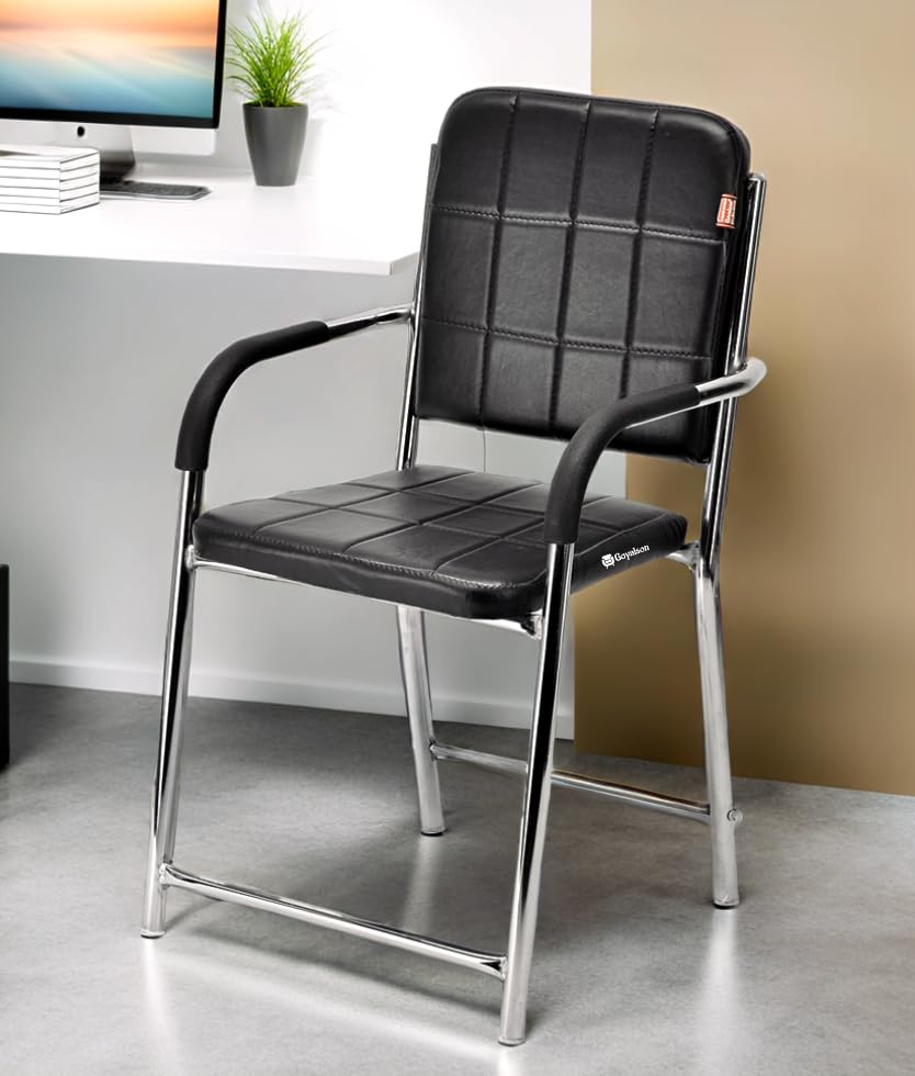 Kithania Office Chair Visitor Chair With Arm Rest With Steel Frame And Cushioned Seat Back, Chair Without Wheels Holds Up To 110
