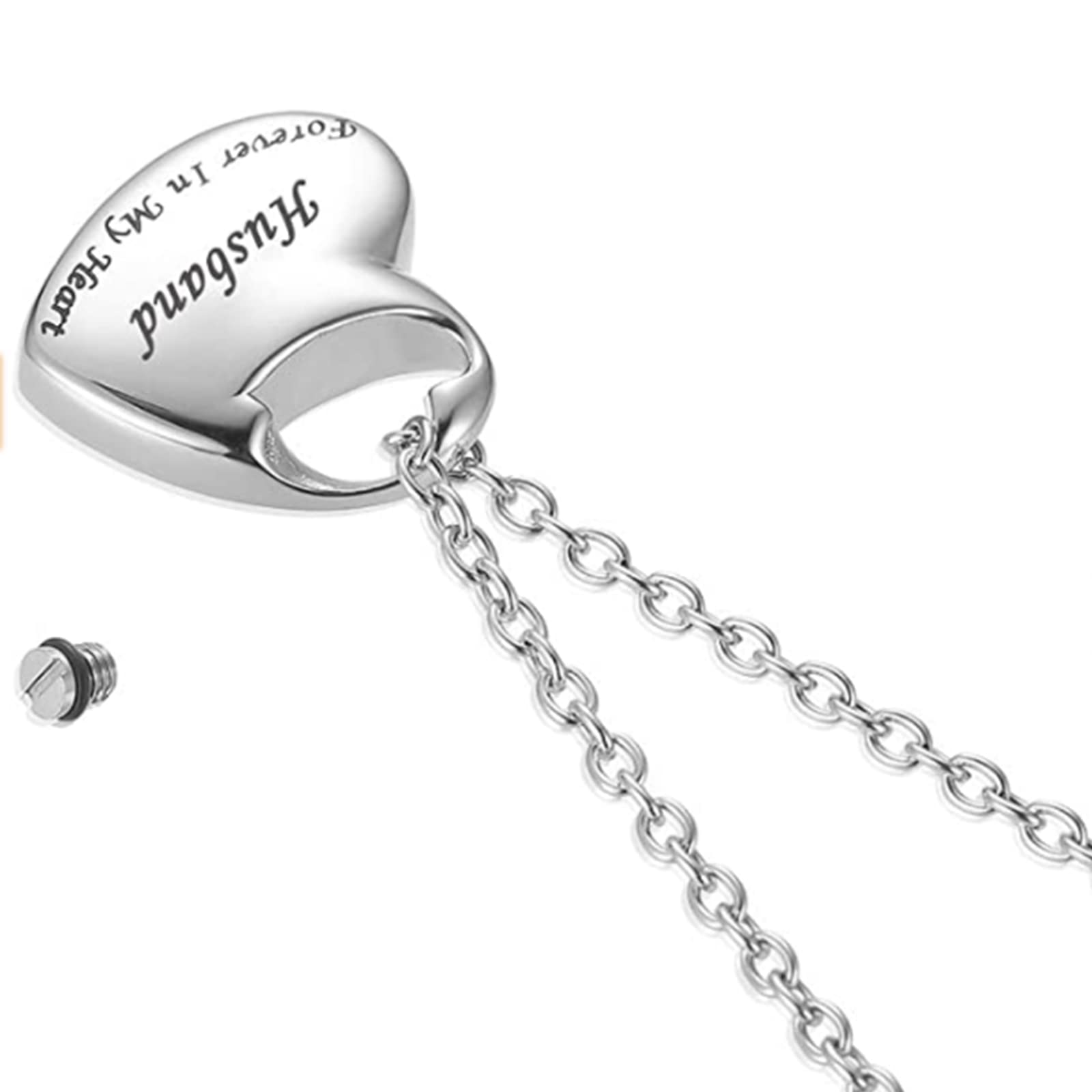 AnHeLin Cremation Urn Necklace for Ashes,Forever In My Heart Carved Locket,Stainless Steel Keepsake Urn Jewelry,Waterproof Memor