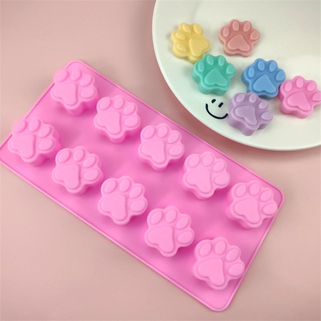 Wellyuk Silicone Mold Ice Tray Dog Mini Cat Paw Print Animal Cupcake Cute Muffin Baking Cup Cake Chocolate Soap Candy Candle Pin