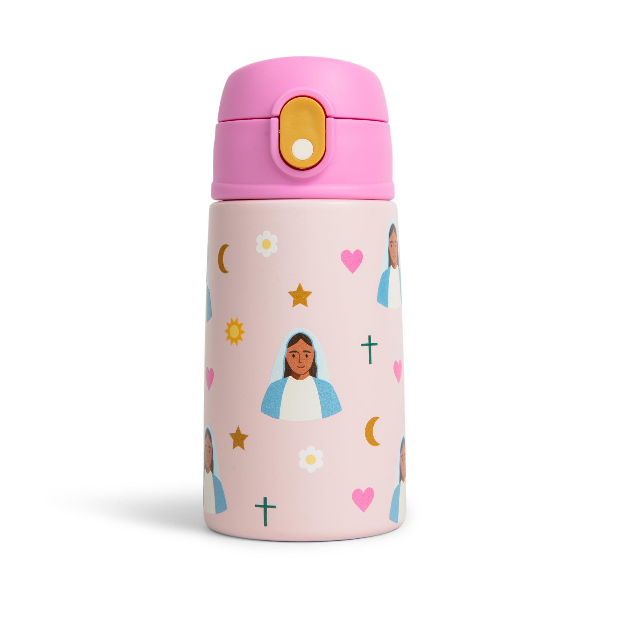 Be A Heart Mary Water Bottle for Kids Stainless Steel 13.5 oz Pink