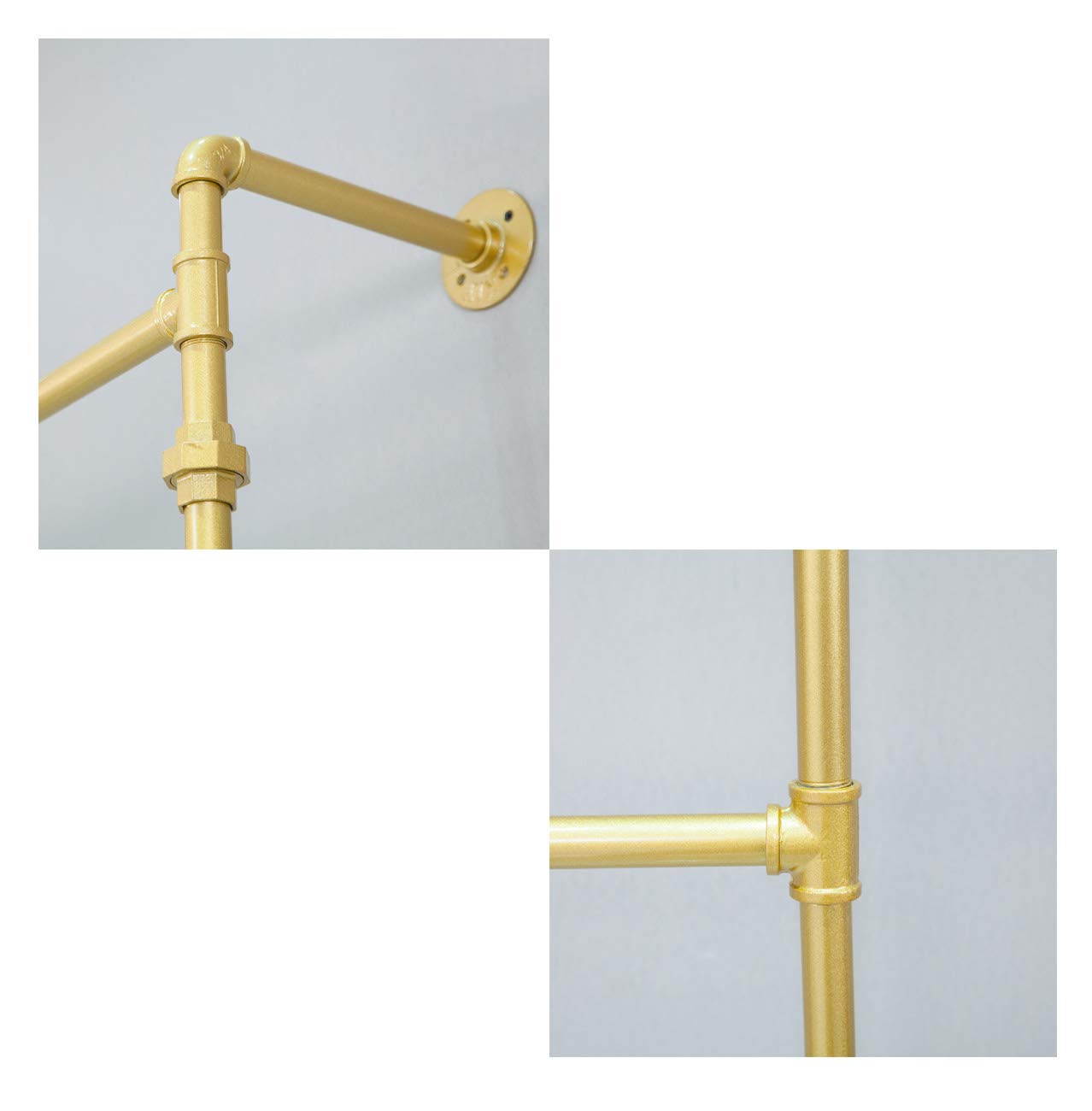 Fodue Industrial Pipe Clothes Rack, Wall Mounted Black Iron Garment Bar, Multi-Purpose Hanging Rod For Closet Storage(Glod)