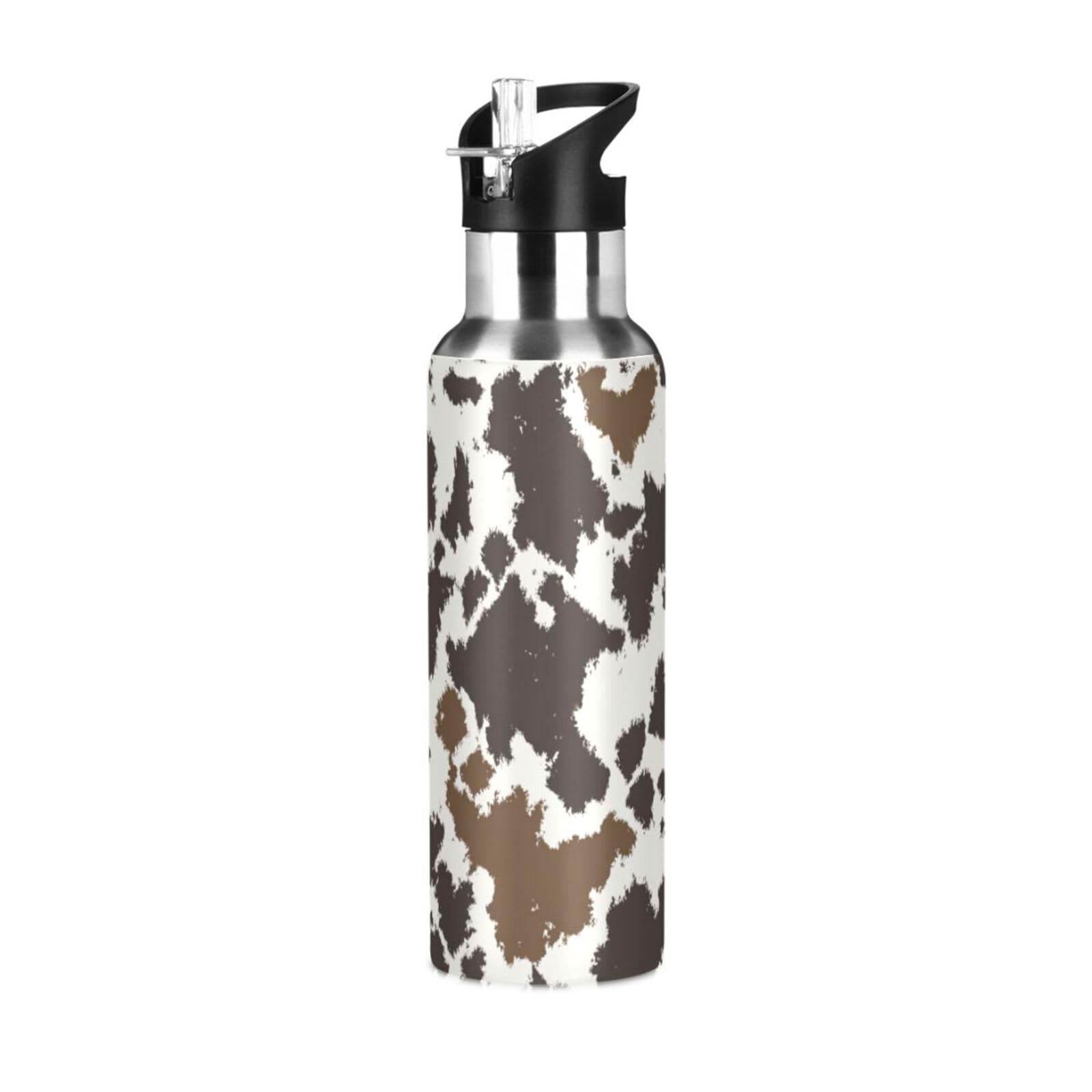Kcldeci Cowhide Leather Sports Water Bottle 20 Oz Straw Lid Leak Proof Vacuum Insulated Stainless Steel Hot Cold Double Walled T