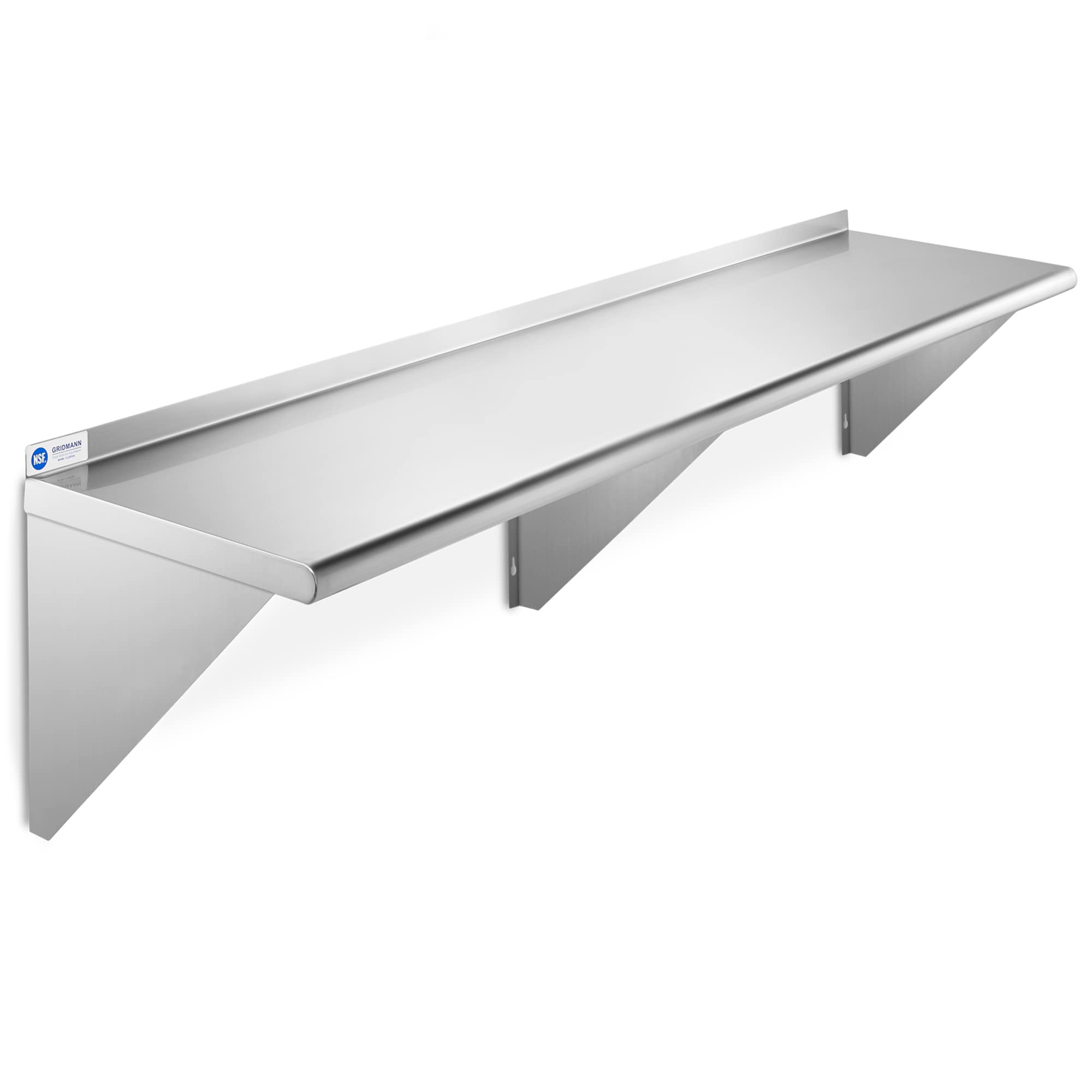 GRIDMANN 14 x 60 Stainless Steel Wall Mount Shelf with Backsplash, Commercial Grade - NSF Certified 18 Gauge Shelving for Restau