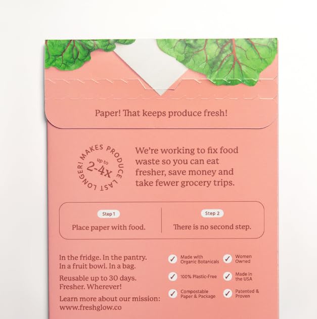 THE FRESHGLOW CO FreshPaper Food Saver Sheets, 16 Reusable Sheets, Keeps Produce Fresh 2-4x Longer, 2-Pack, Made in the USA