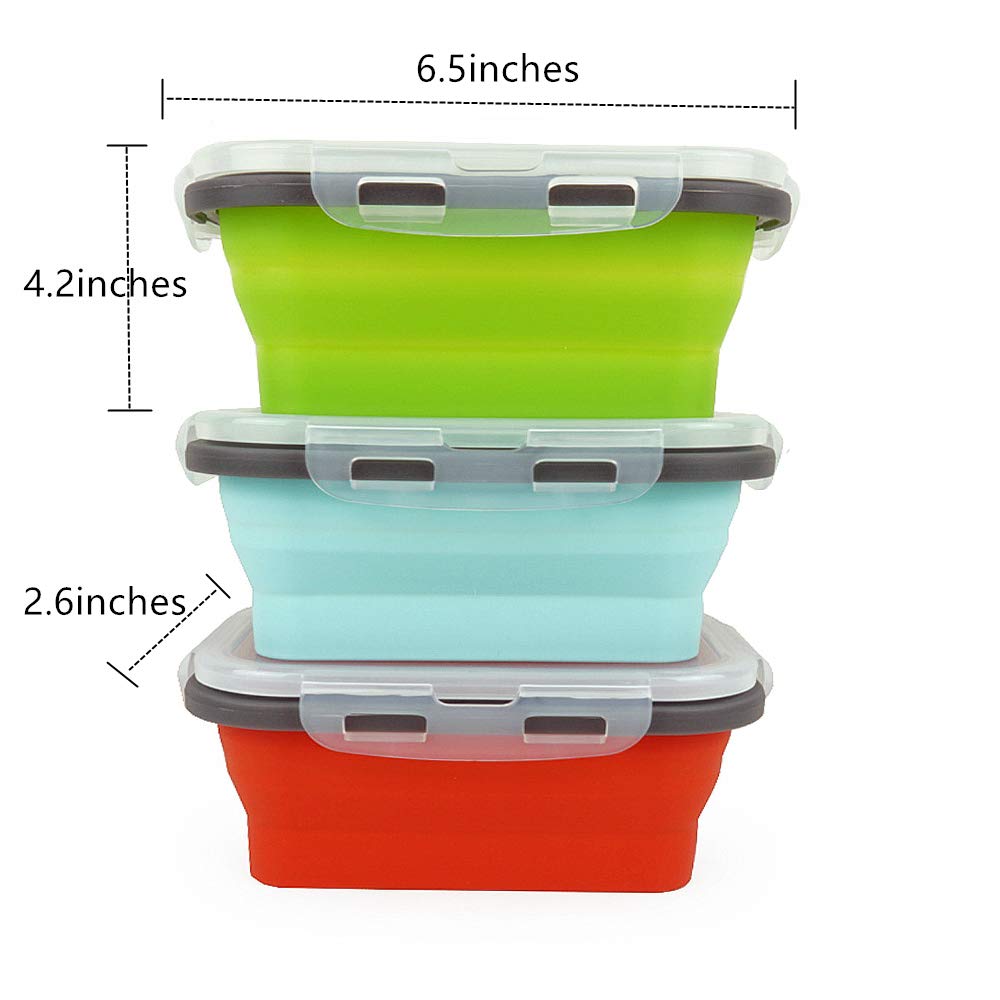 Cartints Set Of 3 Collapsible Food Storage Containers Collapsible Silicone Bowls, Silicone Lunch Containers With Airtight Lids,