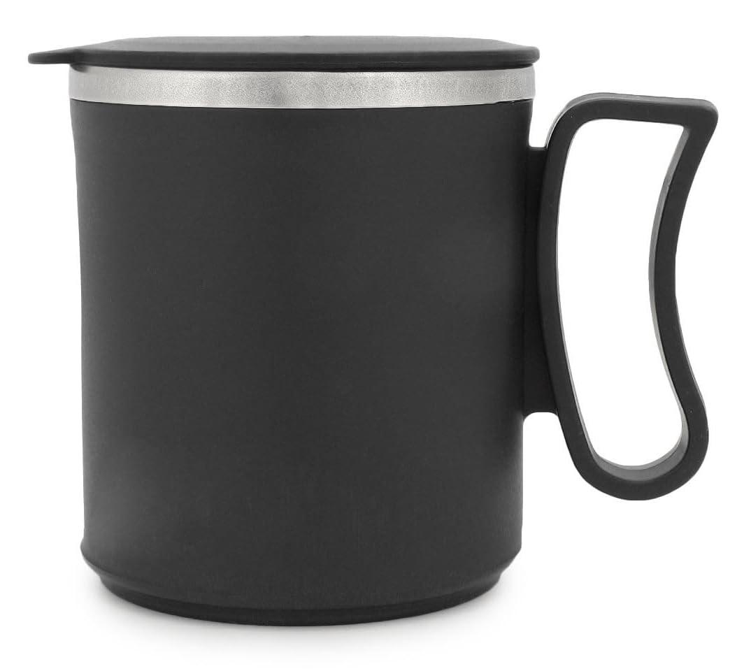 Dynore Stainless Steel Insulated 1 Pc Double Walled Plastic Covered Air Tight Travel Tea/Coffee Mug with Lid Black