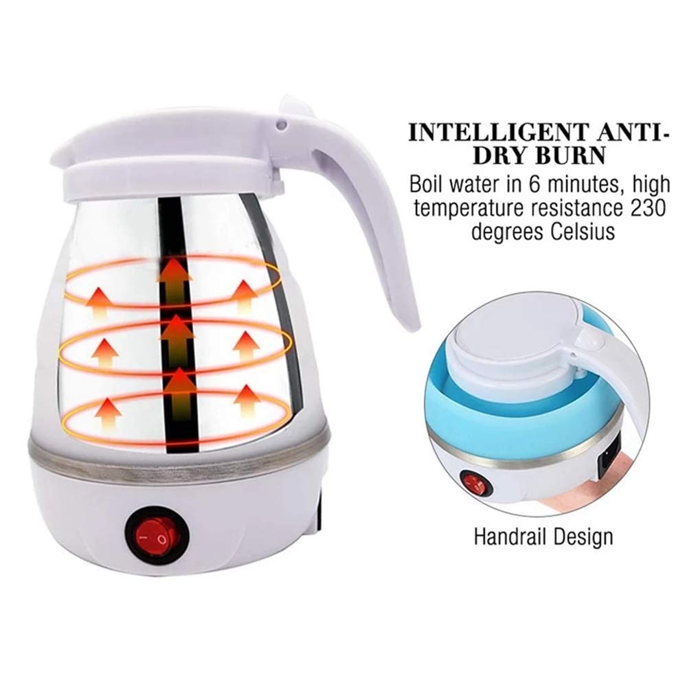 Updateclassic Travel Portable Foldable Electric Kettle, 0.6L Small Collapsible Hot Water Boiler For Coffee Tea (Blue)