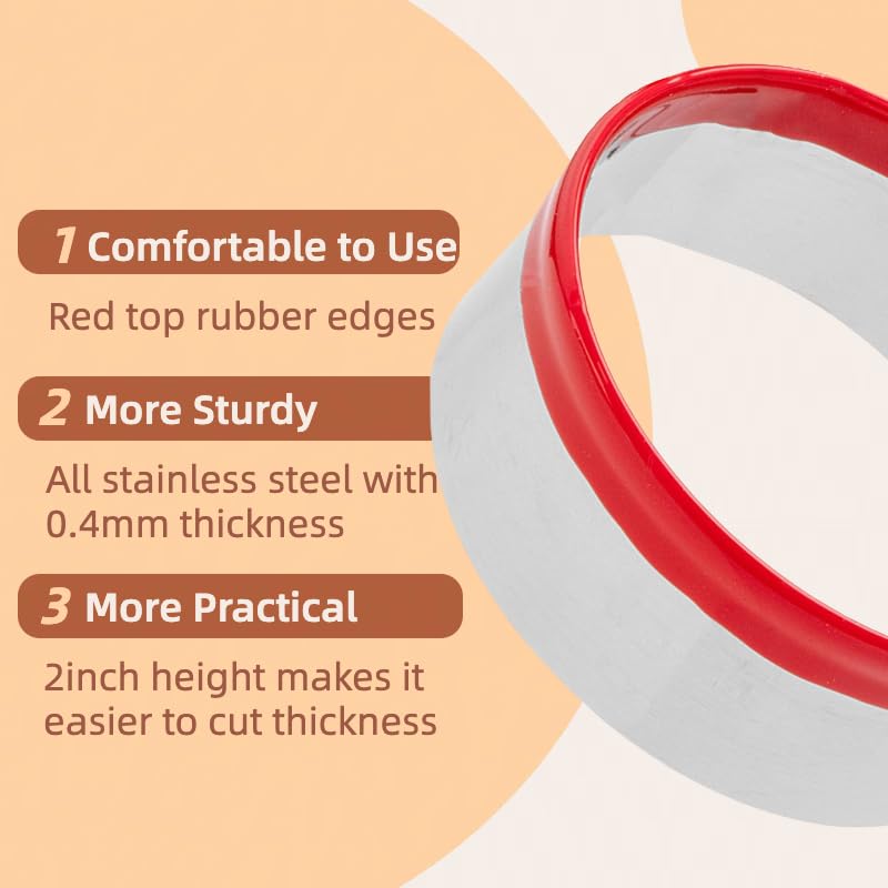4.5 Inch Round Cookie Cutter With Red Top Rubber Protection, Large Circle Biscuit Cutter, Metal Cookie Cutter