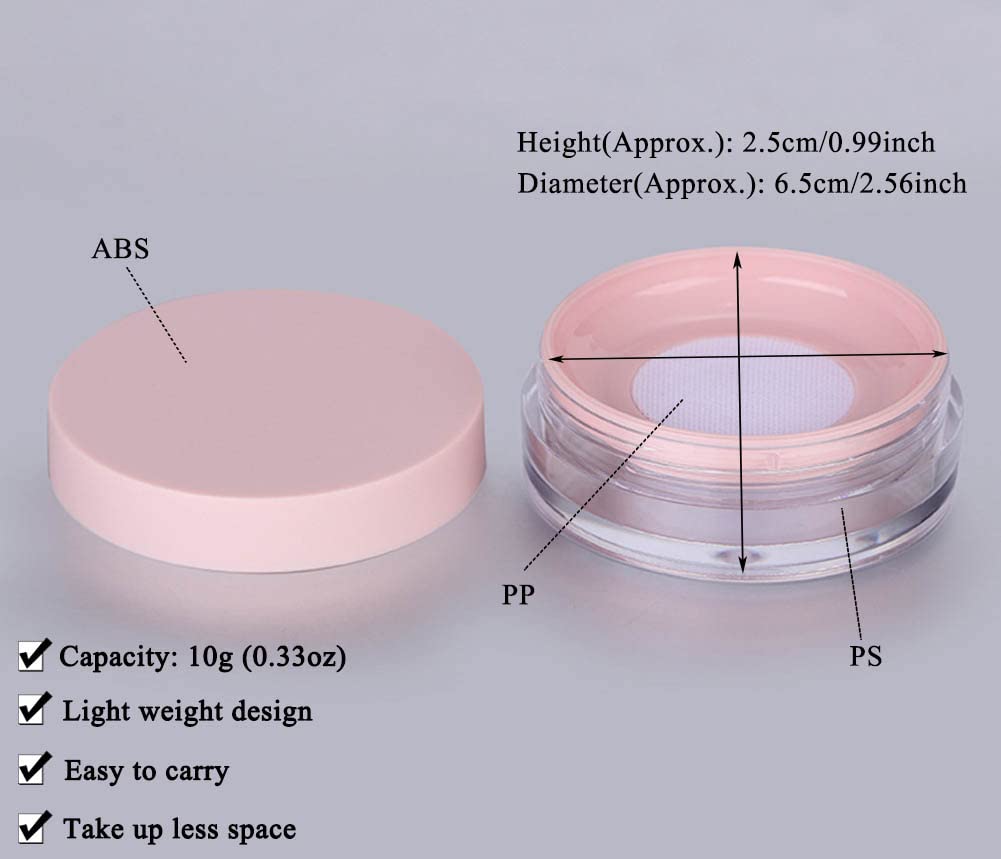 Akoak Capacity 10 Ml(0.33 Oz) No Leaks Empty Reusable Plastic Loose Powder Compact Container Diy Makeup Powder Case With Sponge