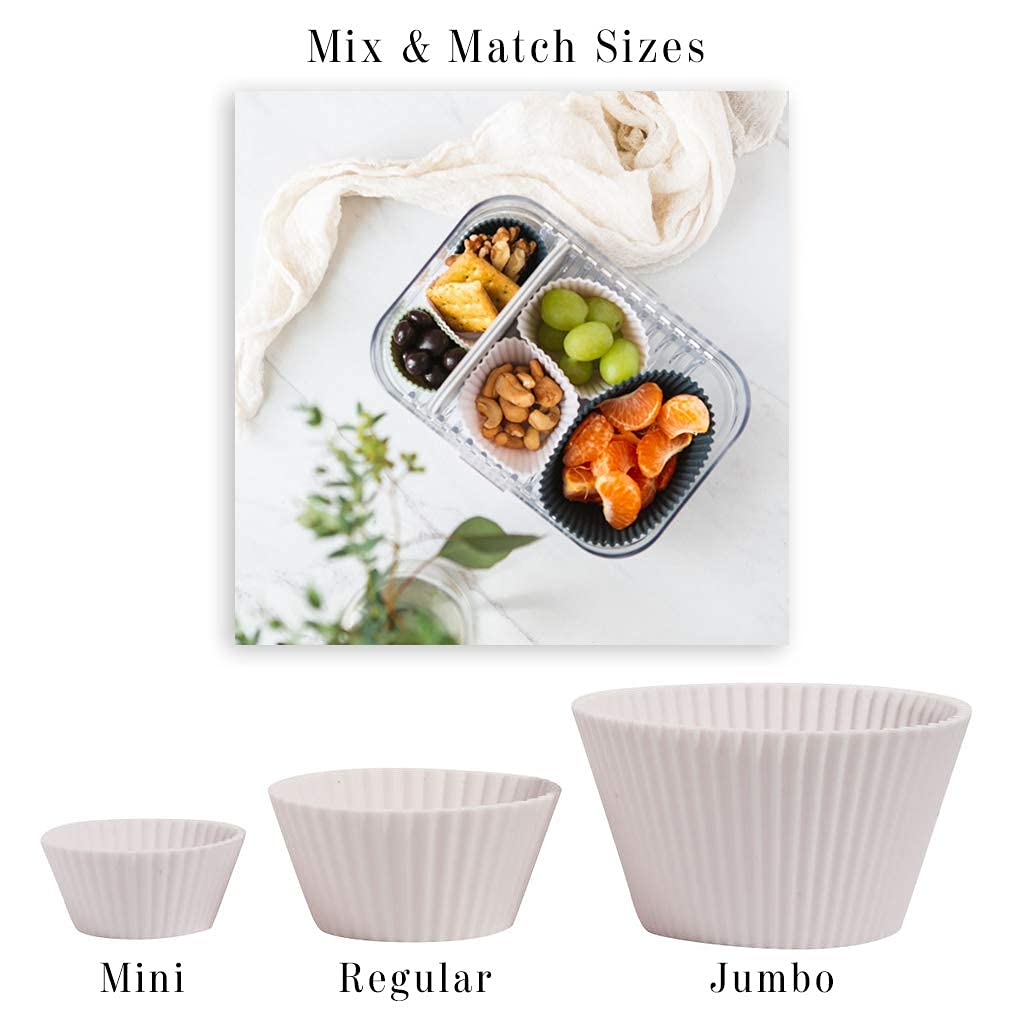 The Silicone Kitchen Reusable Silicone Baking Cup Silicone Muffin Liners For Cupcakes, Bpa Free, Regular, 24 Pack, White Blue Gr