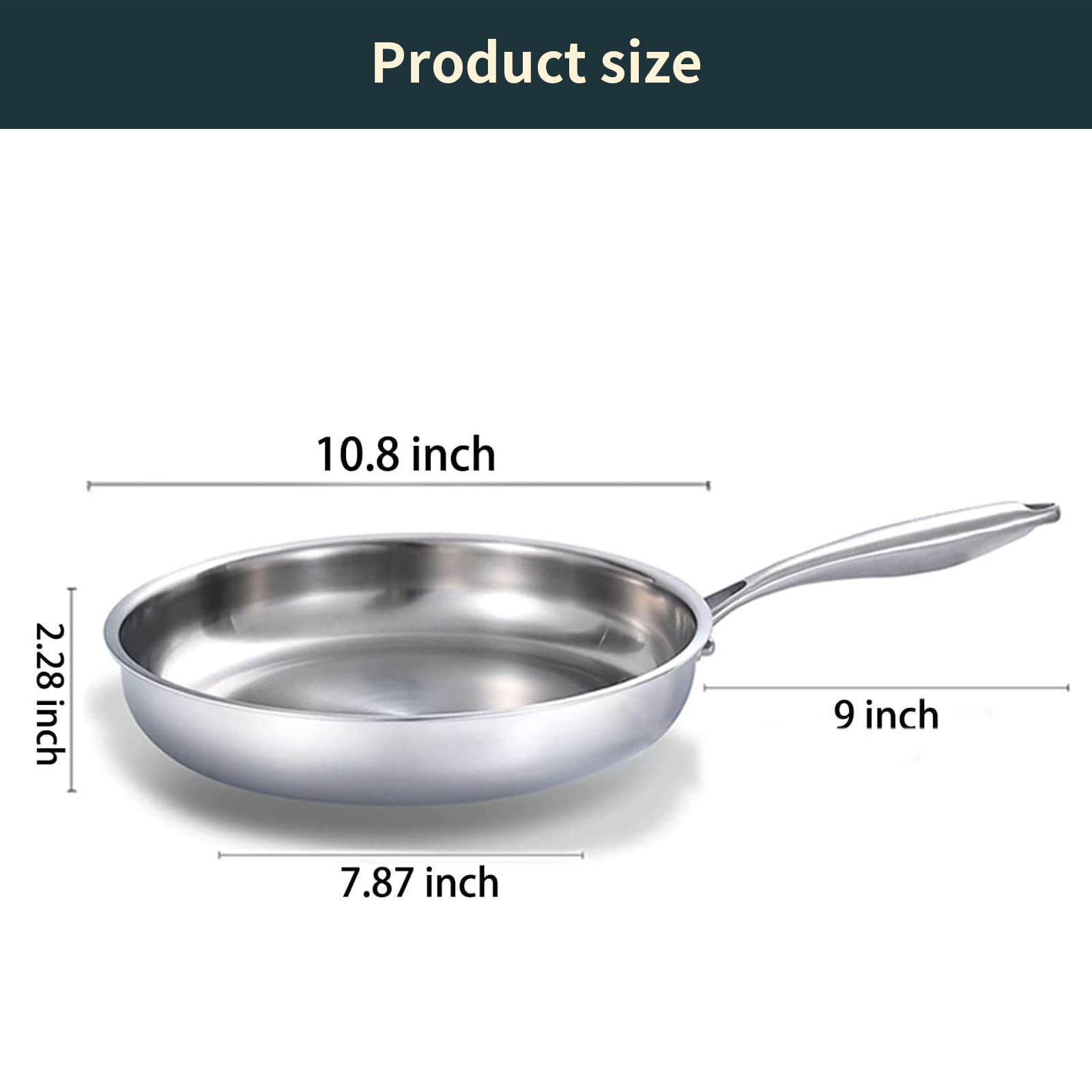Delarlo Full Clad Tri-Ply Stainless Steel Frying Pan, 10 Inch Pan, All Stove Compatible Up To 600?, Heavy Duty, Oven Safe Skille