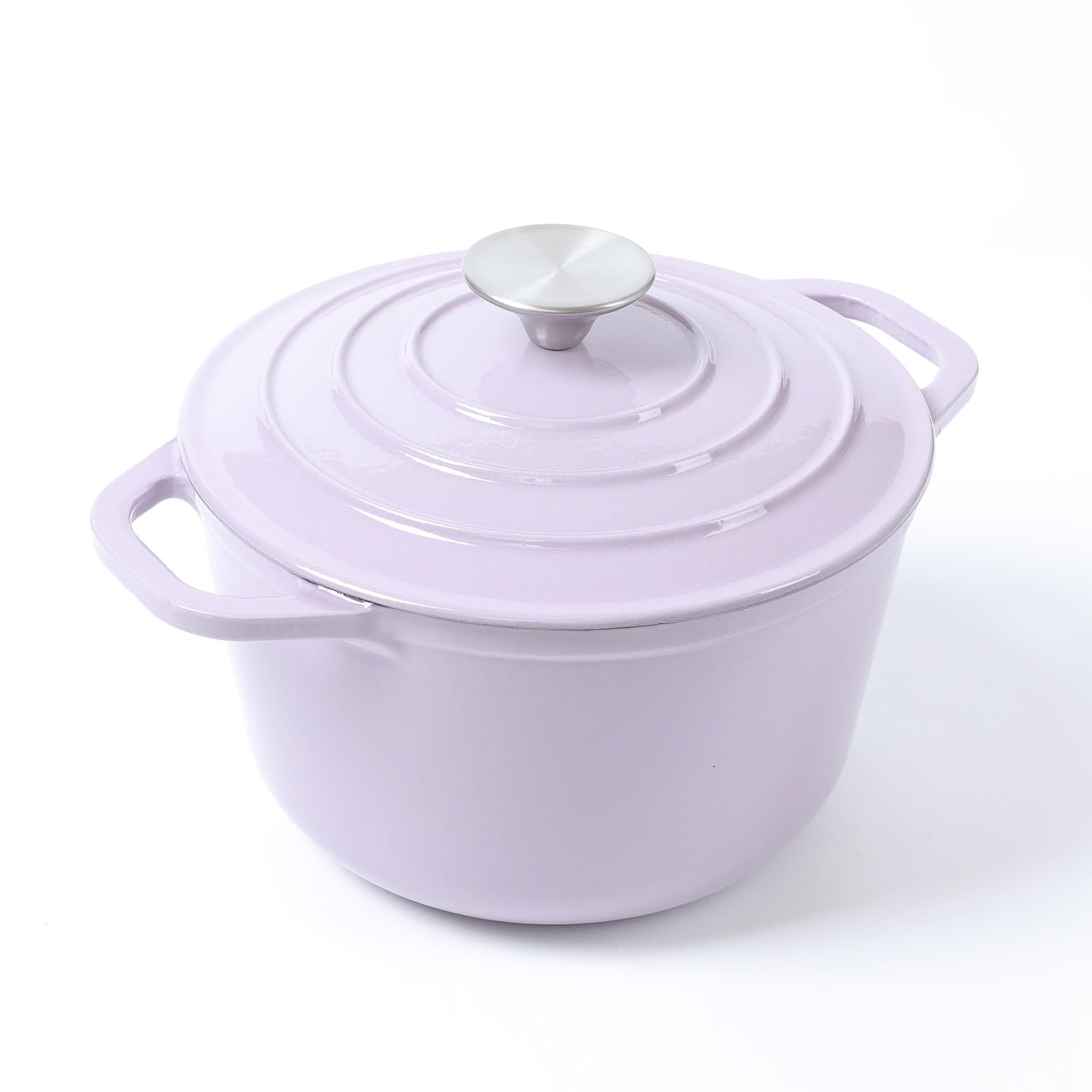 Hawok Enameled Cast Iron Dutch Oven With Lid, 3 Quart Deep Round Dutch Oven With Dual Handles, Purple