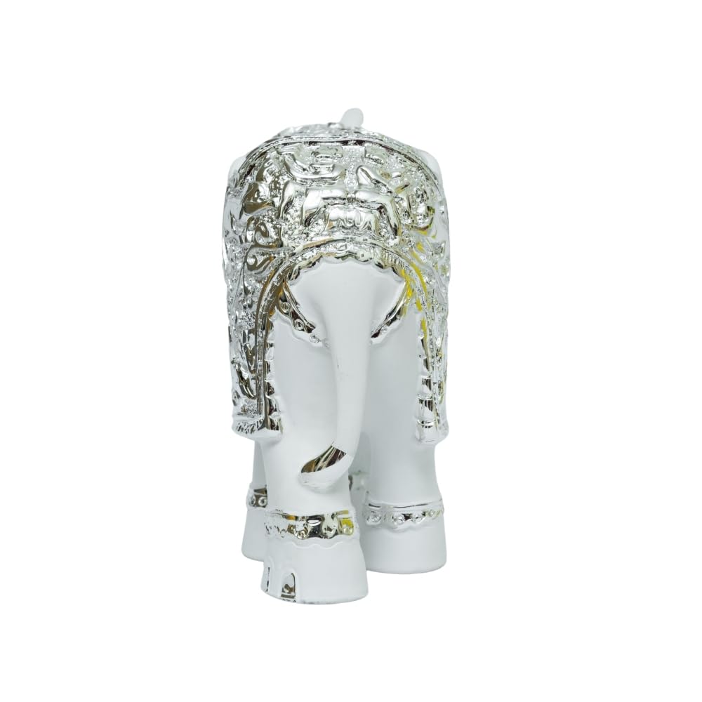 Aarya24Kt Elephant - White Silver (Trunk) Up - Medium | Silver Plated Vastu Decorative Showpiece | Good Luck Gift For Home, Offi