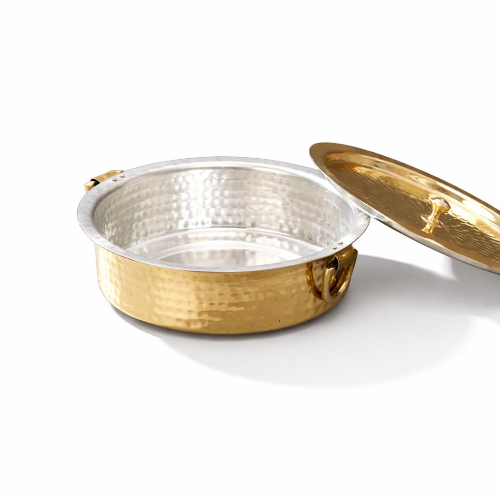 PTal Brass Lagan 4L Tin Coated With Lid 100% Pure Brass Degchi For Cooking Biryani Handi Ptal Brass Utensils For Kitchen
