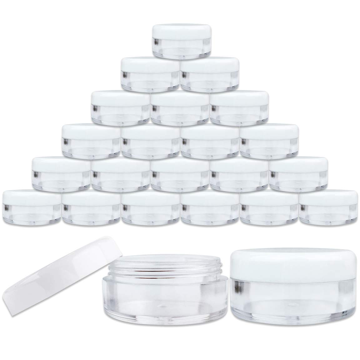 Beauticom (Quantity: 25 Pieces) 5G/5Ml Round Clear Jars With White Lids For Small Jewelry, Holding/Mixing Paints, Art Accessorie