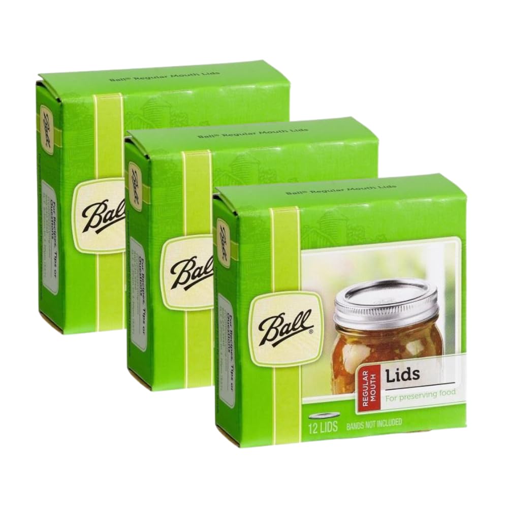 Ball Regular Mouth Lids For Glass Mason Jars, Used For Canning, Pickling, Juice, Jam, Jelly 12-Count, Pack Of 3 (36-Lids Total)