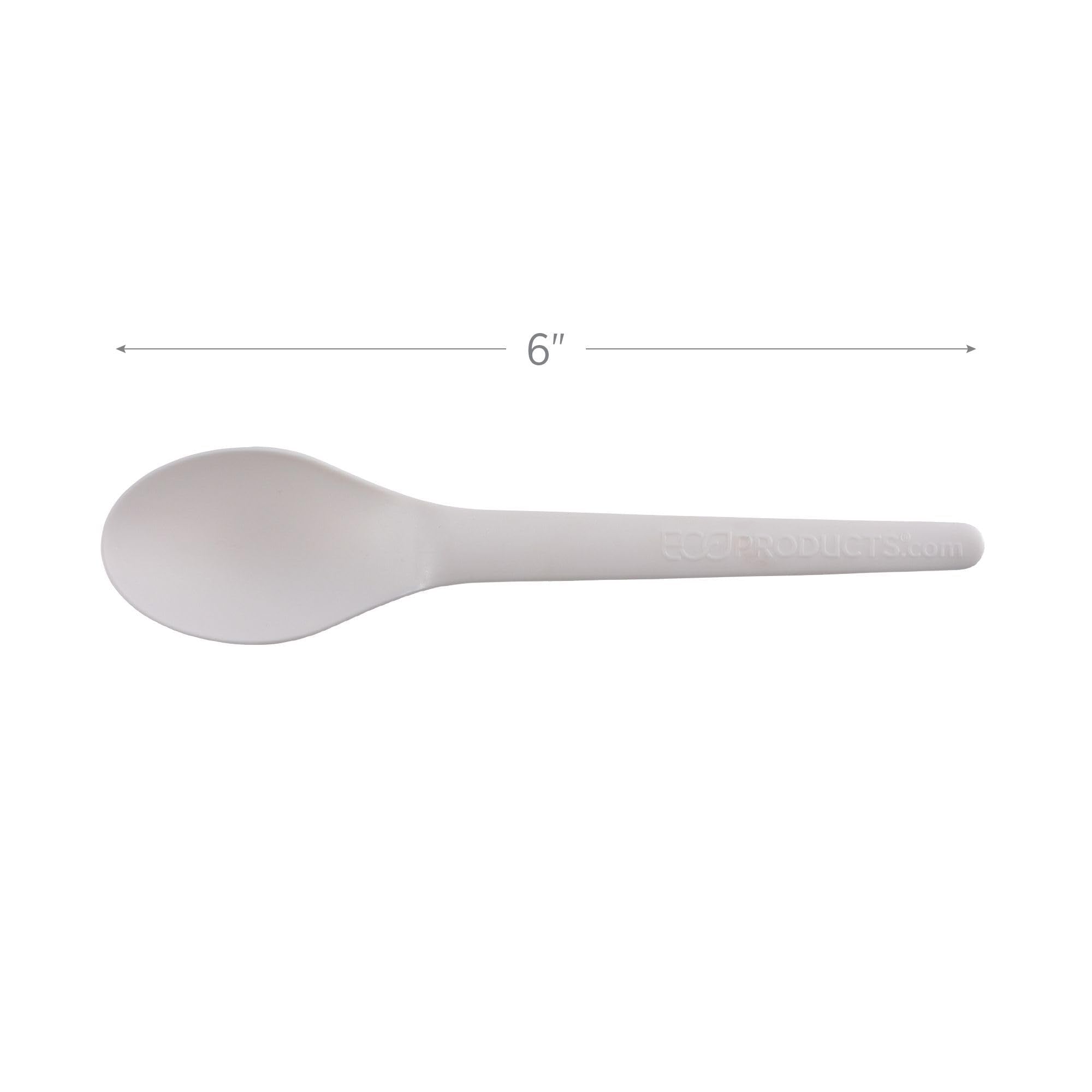Eco-Products Plantware Disposable Compostable Pla Plastic Utensil Cutlery, 6'' Spoon, White, Case Of 1000