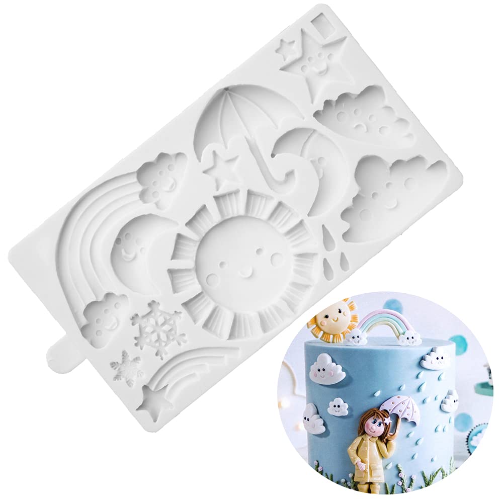 Gulinaza Cartoon Weather Sun Cloud Rain Rainbow Star Snowflake Modeling Silicone Mold For Diy Cake Fondant Biscuit Cookies Soap