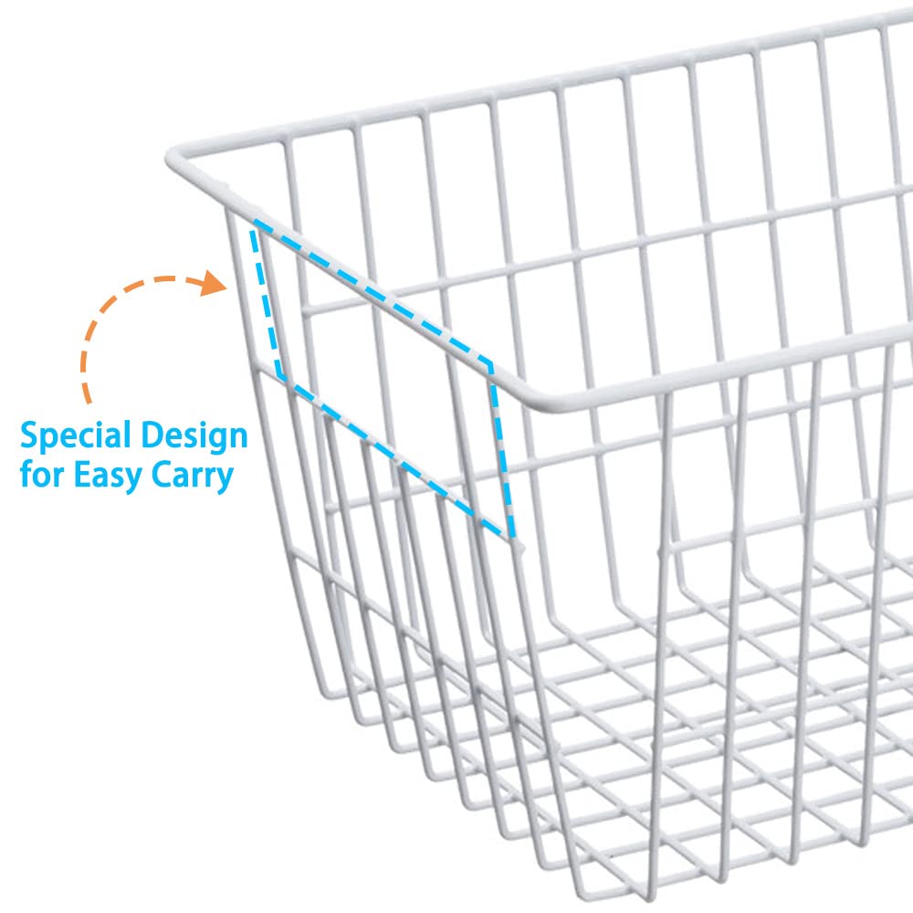 Sanno 14'' Wire Freezer Baskets Pantry Storage Bin,Farmhouse Metal Wire Storage Basket Freezer Storage Organizer Wire Storage Ba