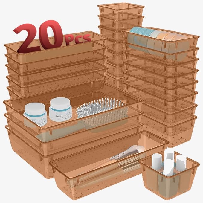Livingbasics 20 Pcs Unbreakable Kitchen Drawer Organizer/Drawers Organisers/Make Up Organiser/Drawer Divider Tray/Makeup Dresser