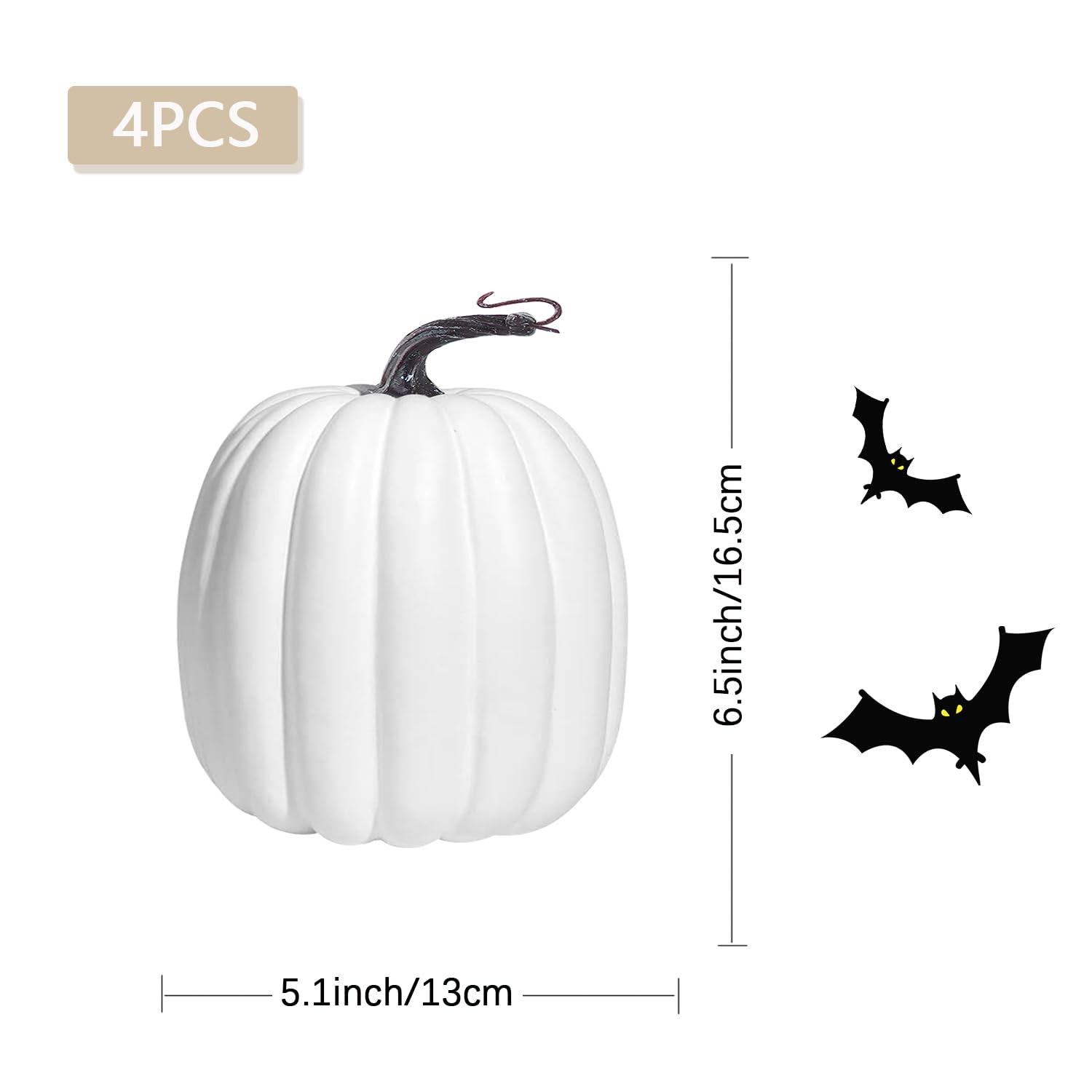 Artmag 6 Inch Large Artificial Pumpkins, 4PCS Big White Faux Foam Harvest Pumpkins for Fall Autumn Thanksgiving Seasonal Holiday