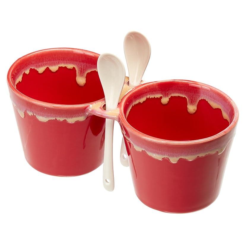 Double Dip Bowls with Spoons  Double Dip Bowls with Spoon Red
