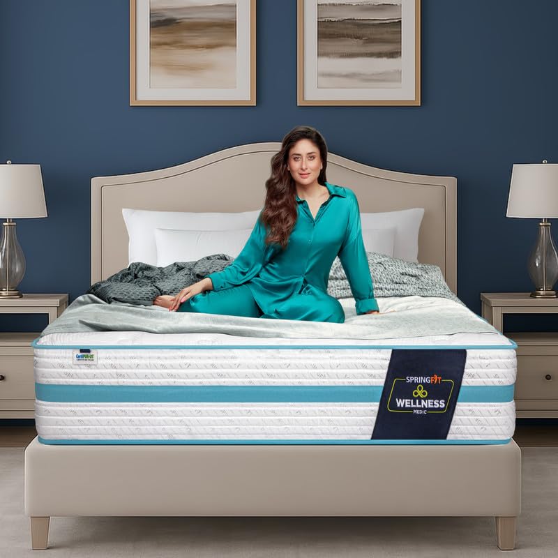 Springfit Wellness Medic Mattress with Pocket Spring and Gelled Polyfill | 8 Inches King Size (78x72x8) | Medium Firm | CertiPUR