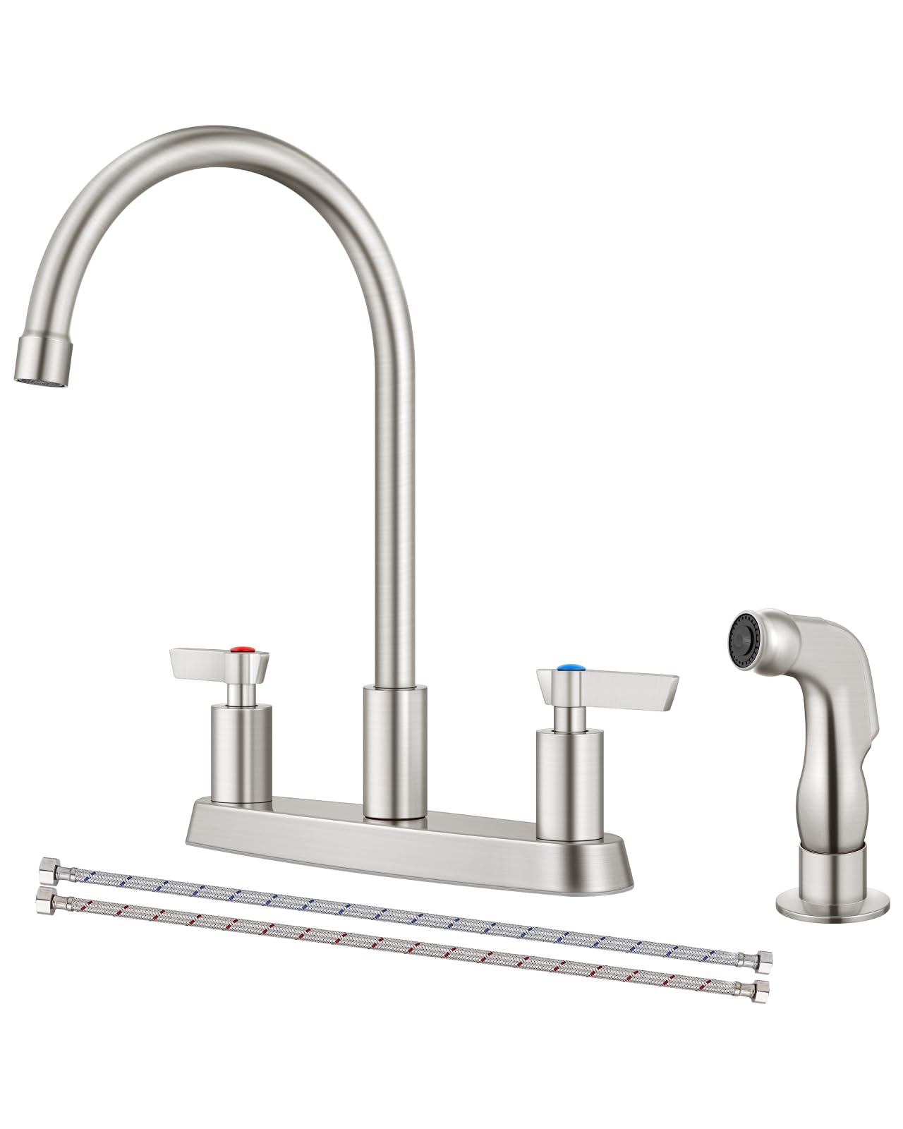 GBBNE Kitchen Faucet with Sprayer 2 Handle Kitchen Sink Faucets 8 Inch Centerset 3 Hole with Supply Lines Brushed Nickel