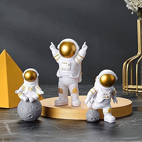 Street27 Resin Astronaut Spaceman Fantasy Statue Ornament Home Office Desktop Figurine Decors Set Of 3-Golden