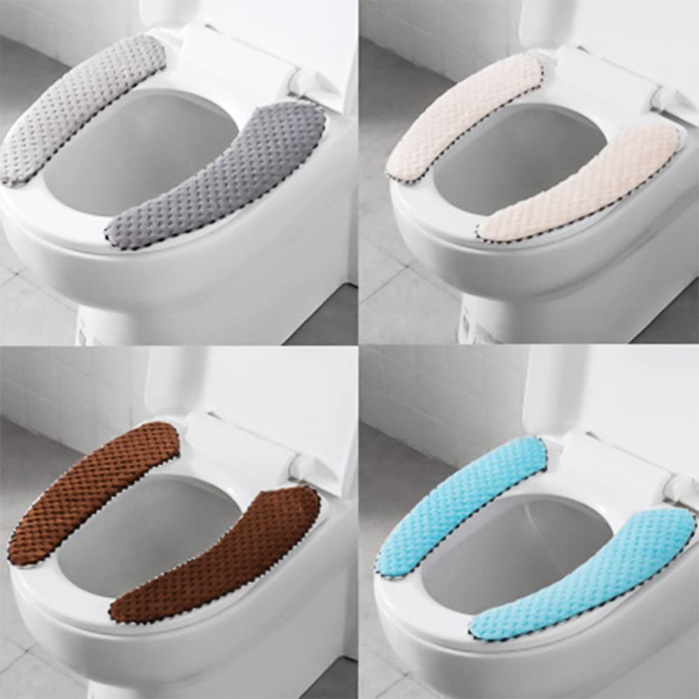 Timecity 4Pairs Plush Warm Thick Padded Toilet Seat Cover Mat Non Slip Soft Toilet Seat Cushion Washable Bathroom Warmer Static