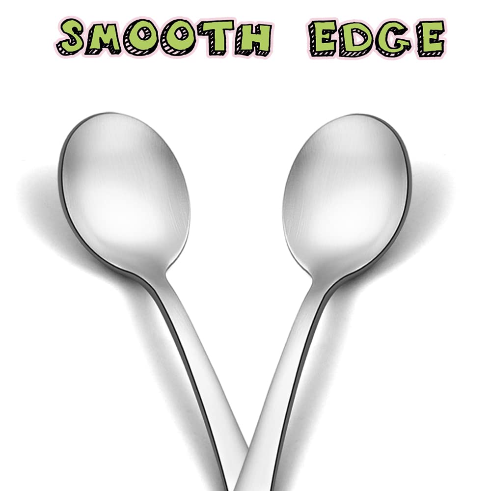 Teamfar Toddler Spoons, Stainless Steel Toddler Kids Spoon Set Silverware, Non Toxic & Healthy, Cute Animals & Attached Travel C