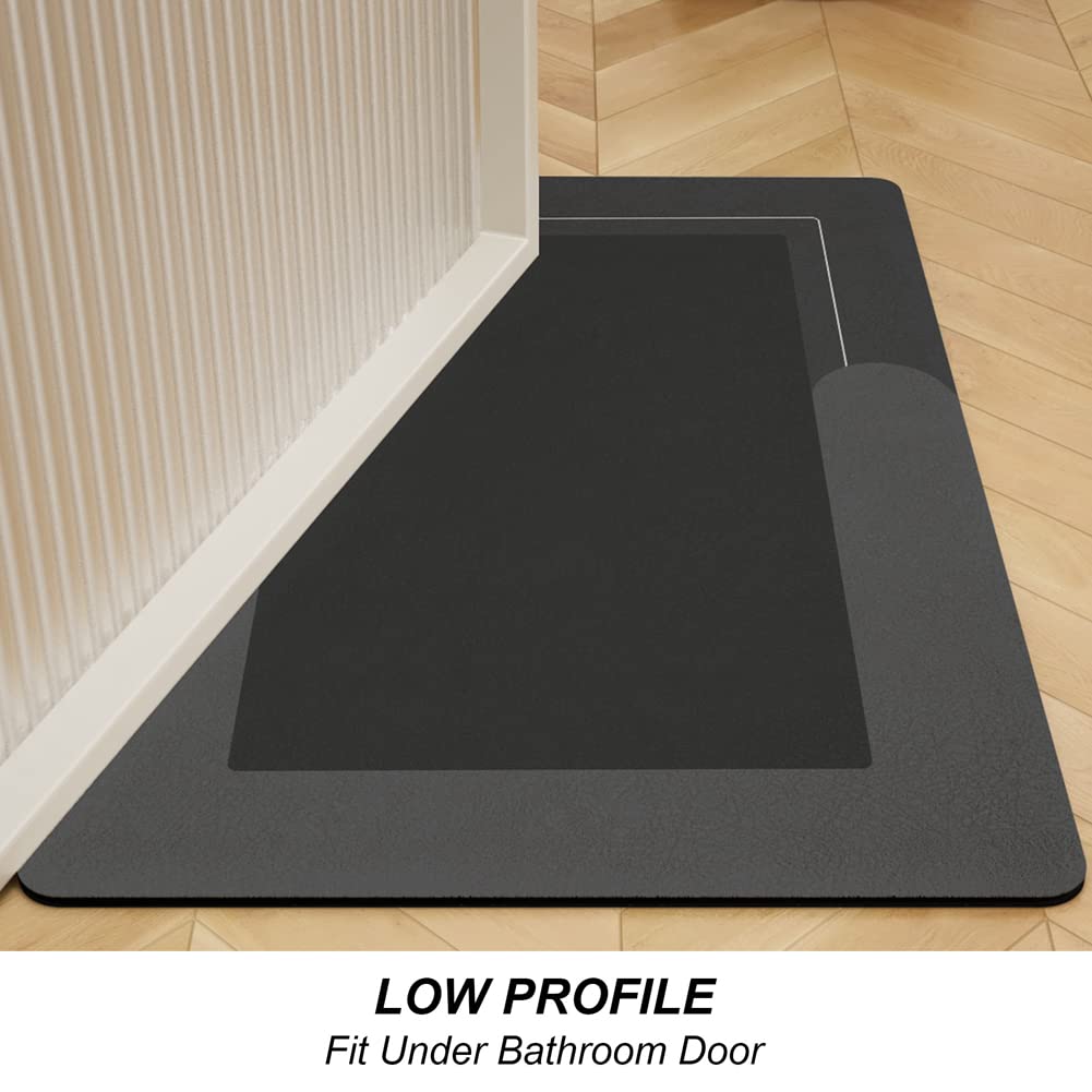 Hellotree 3Pcs Bath Mat Rug Rubber Non Slip Quick Dry Rug Sets Super Absorbent Thin Bathroom Rugs Fit Under Door Dark Grey Washa