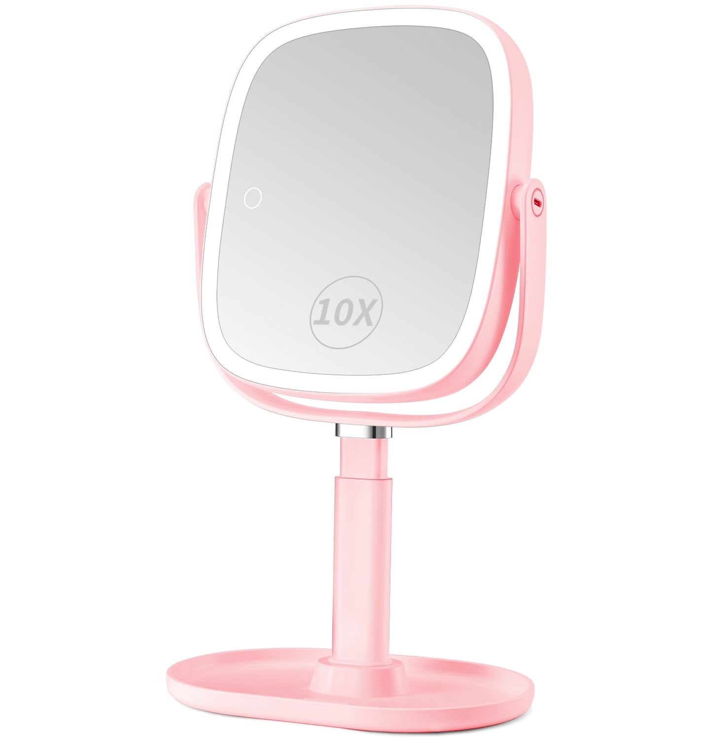 Lighted Makeup Mirror, 2600Mah Rechargeable 1X/10X Magnifying Vanity Mirror, 8.5 Height Adjustable Makeup Mirror With Lights 3 C