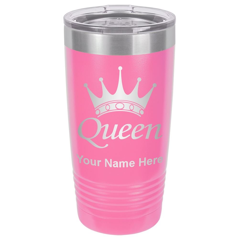 Lasergram 20Oz Vacuum Insulated Tumbler Mug, Queen Crown, Personalized Engraving Included (Pink)