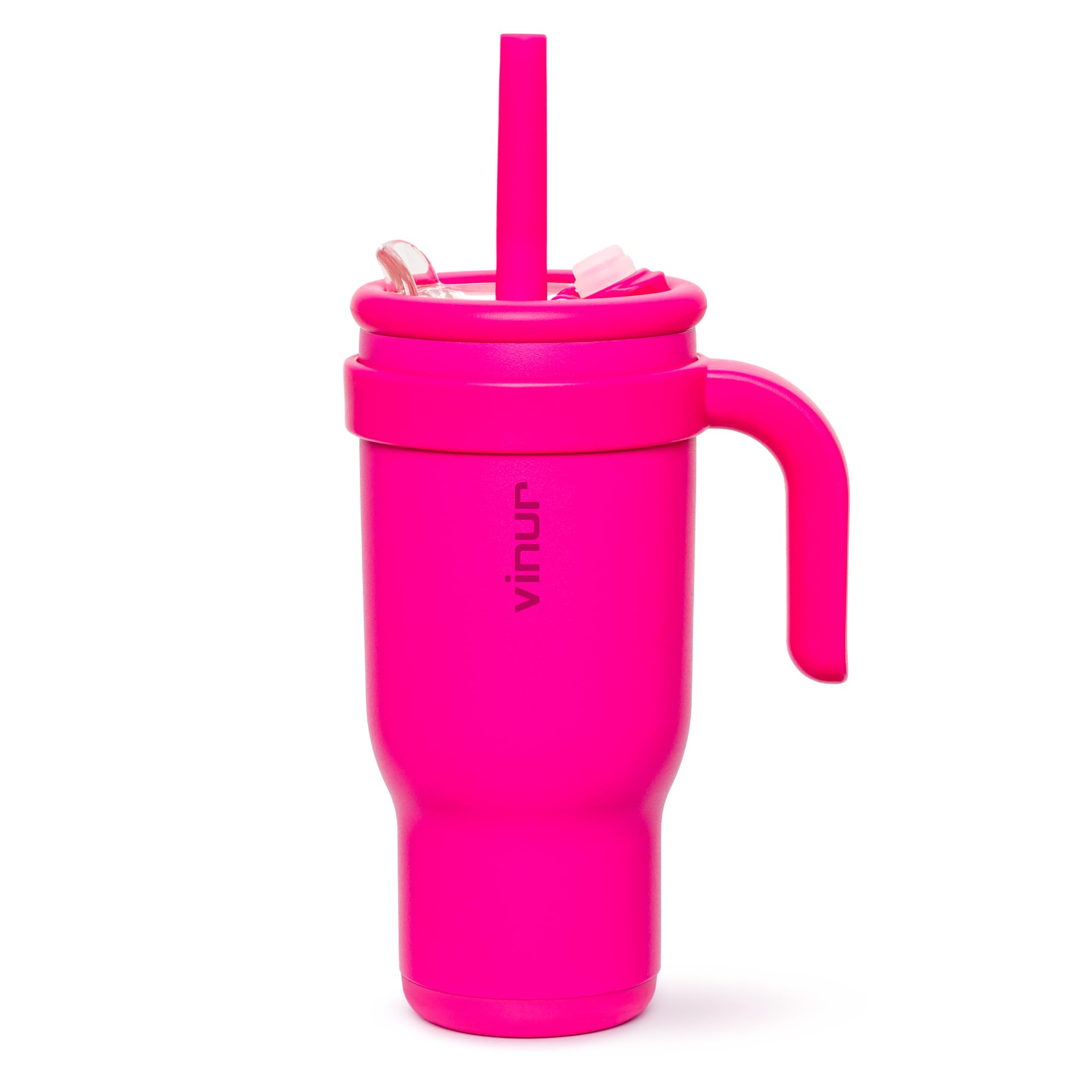 VINUR Kids Tumbler with Handle-17 oz Stainless Steel Double Wall Vacuum Insulated Tumbler Travel Water Cup with Lid and Straw (R