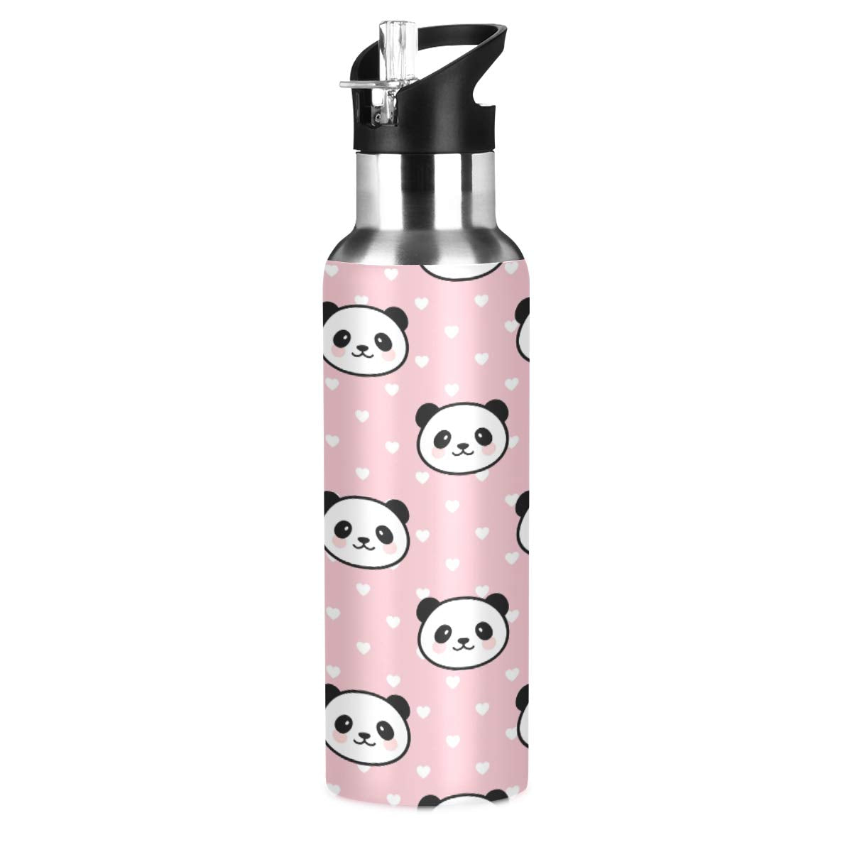 Panda Face Water Bottle Kids Stainless Steel Vacuum Insulated Water Flask Thermo Standard Mouth Bottle With Wide Handle