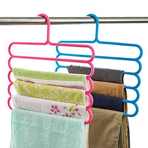 Inditradition 5 Layer Pant Cloth Hanger, Wardrobe Hanger | Space Saving Multi-Layer Design, Assorted Colour, Plastic (Pack Of 6)