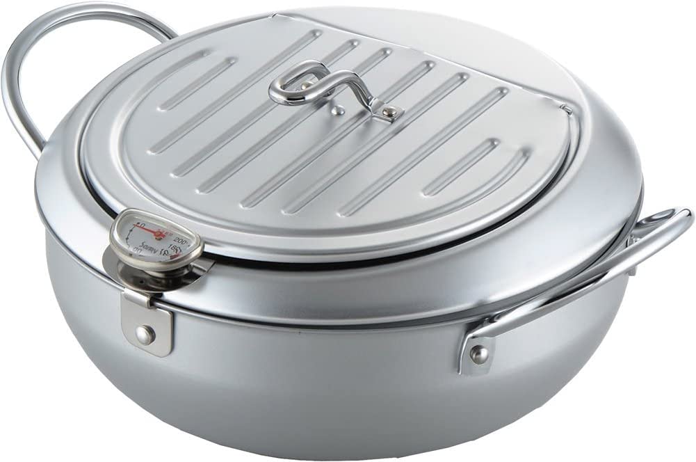 Yoshikawa Ajiraku Restaurant Ii Sj1025 Tempura Pot With Lid, Thermometer, 9.4 Inches (24 Cm)