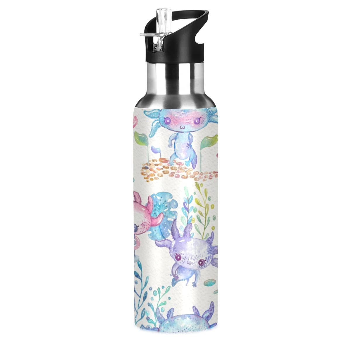 Anyangquji Axolotl Sports Water Bottle, Double Wall Vacuum Insulated Stainless Steel Water Bottle With Straw Keeps Hot And Cold,