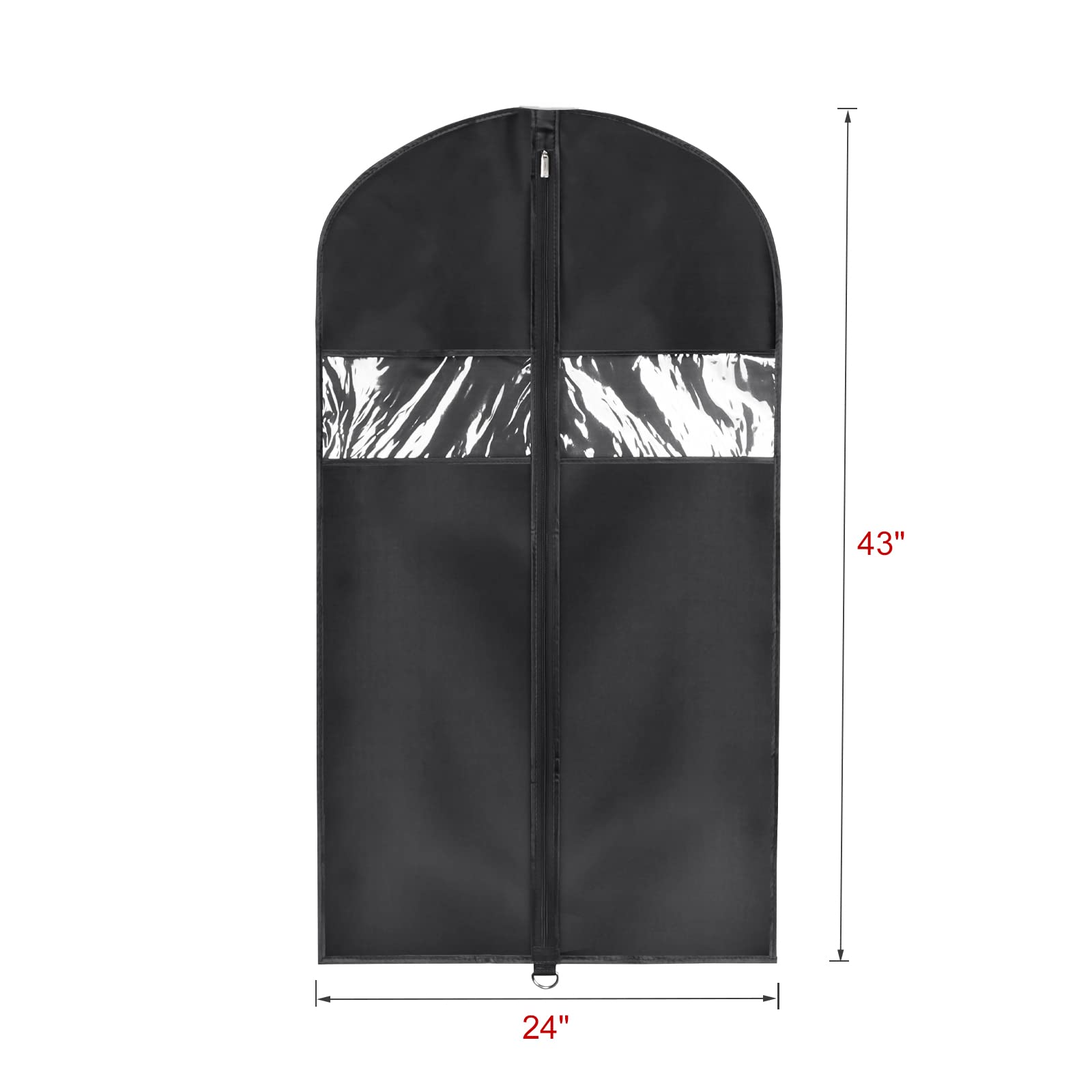 Univivi 8 Pack Suit Bags 43'' Waterproof Black Garment Bag  Coat Covers from Dust with Zipper and Transparent Window  for Hanging Clothes  all coats  suits  women shirts  tuxedos  uniforms  winter coats  fur coats  dance costumes etc.