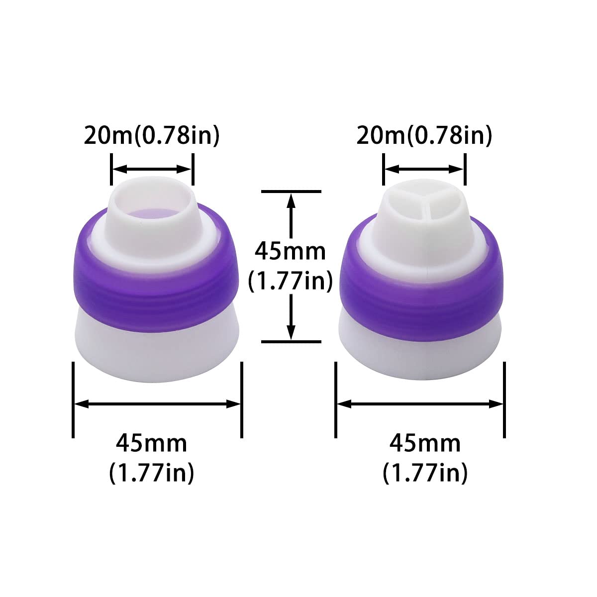 Dghaop 4Pcs Russian 3 Color Nozzle Converter Coupler Icing Nozzles Pink + Purple Single Hole/Three Holes Icing Cake Decor Tools