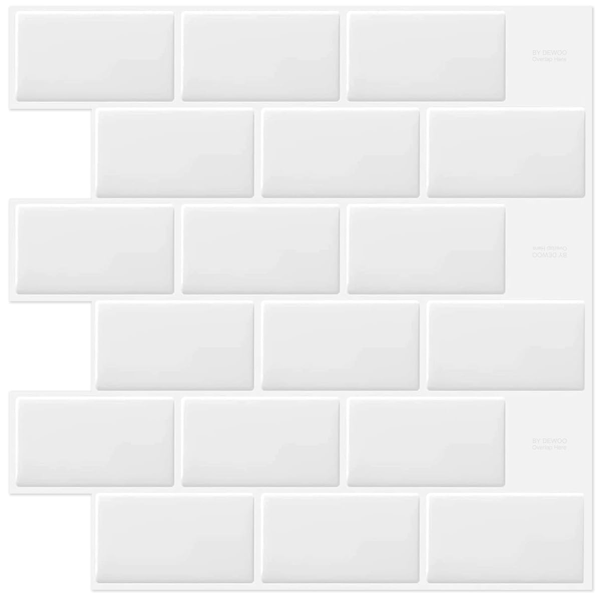 DEWOO White Peel and Stick Subway Tile Brick Backsplash Self Adhesive Wall Tiles for Kitchen Bathroom, 10-Sheet, 12  12