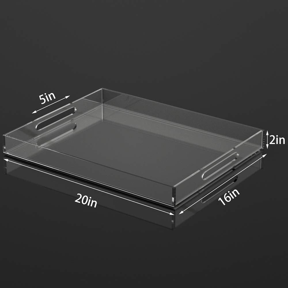 Niubee Acrylic Serving Tray 16X20 Inches -Spill Proof- Clear Decorative Tray Organiser For Ottoman Coffee Table Countertop With