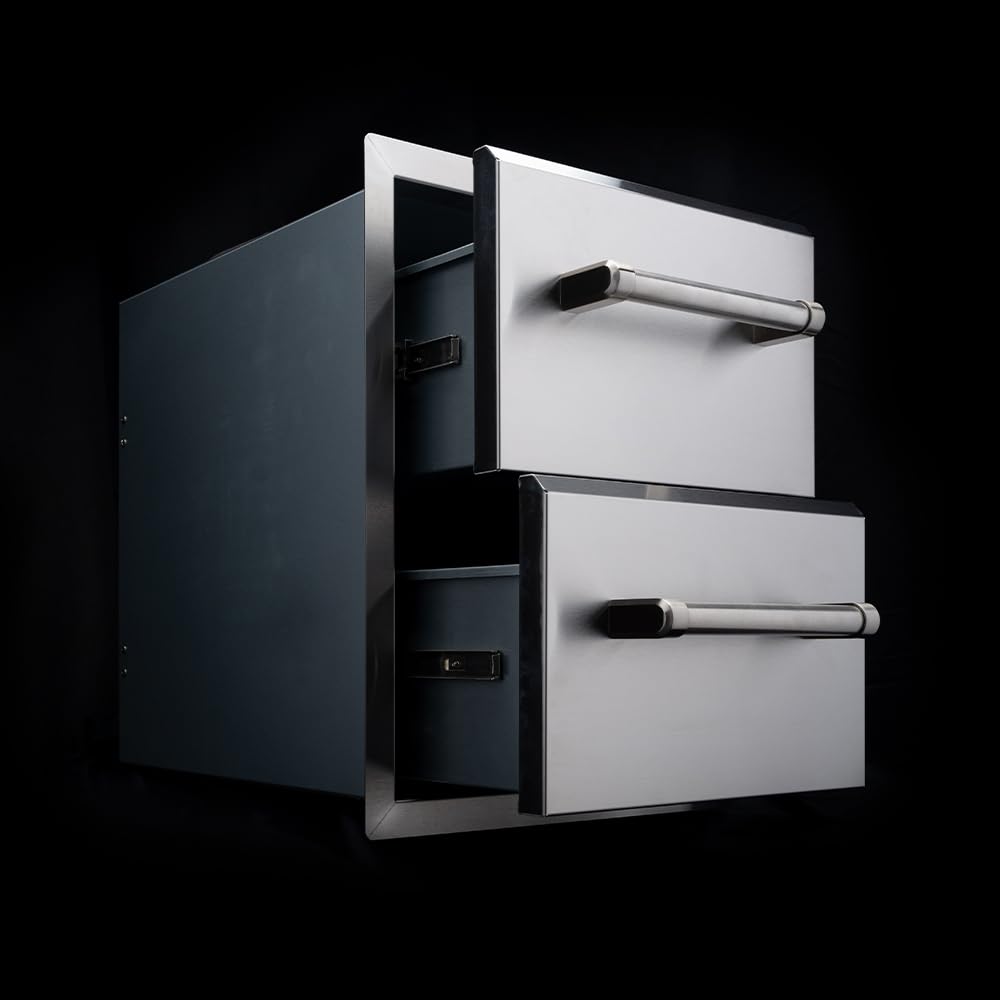 Spire Vertical Double Drawers (10''/10''), Stainless Steel, Universal Mount, Perfect For Outdoor Kitchens, Grilling, Bbq, Cookin