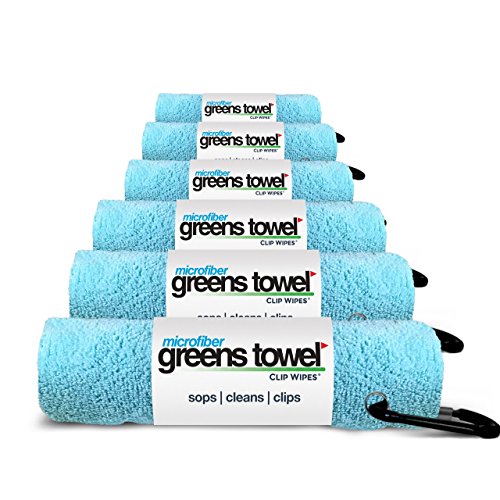 Greens Towel 6 Pack Caribbean Golf Towels With Clip For Golf Bags, Plush Microfiber Nap Fabric, 16X16, The Original Value Pack (