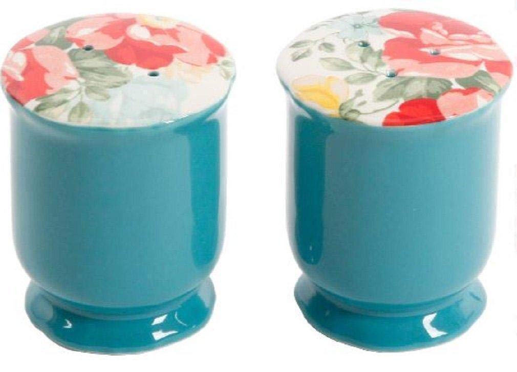 The Pioneer Woman Vintage Floral Ceramic Salt And Pepper Shaker Set,Red, White, Green